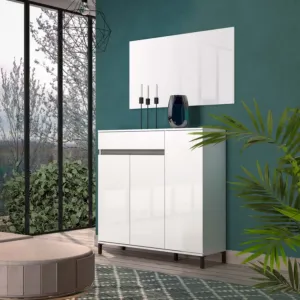 Madia moderna a 3 ante e 1 cassetto, Bianca lucida 