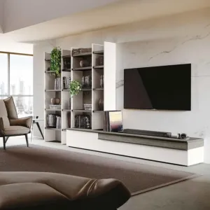 parete con libreria bianca opaco