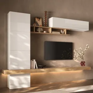 Parete attrezzata moderna, Bianco lucido e Cadiz, L.276