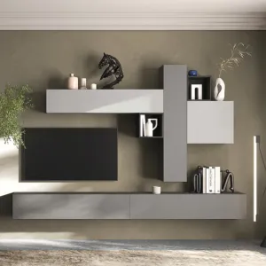 Acquista ora Parete attrezzata 276x30x210 h cm, Ardesia, Gesso e Piombo, collezione Logica