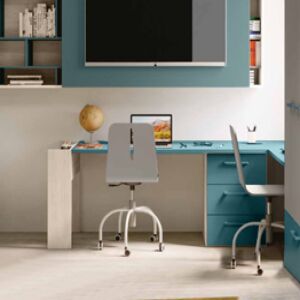 Scrivania angolare doppia postazione in Petrolio e Olmo