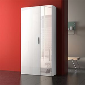 Promozione scarpiera 2 ante con specchio, altezza 190, Bianco lucido 