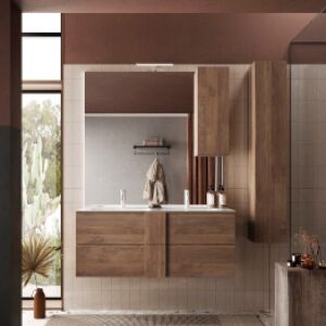 Mobile da bagno sospeso con doppio lavabo, finitura Mercure