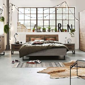 Camera completa Industry  in finitura Rovere e Grigio smoke