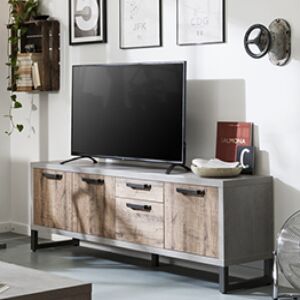 Porta tv Industry in finitura Cemento e Rovere invecchiato