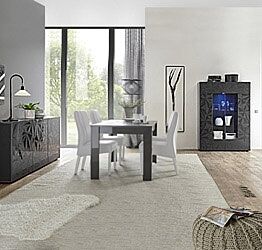 Sala moderna completa in finitura grigia con serigrafia prismatica