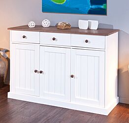 Madia tre ante, tre cassetti in legno massiccio e bianco