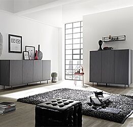 Sala moderna composta da Madia 2 e 3 ante, finitura grigio gessato