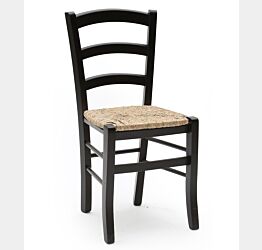 Sedia Paesana Venezia con fondino in paglia, Anilina Nero