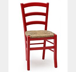Sedia Paesana Venezia con fondino in paglia, Anilina Rosso