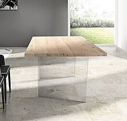 Tavolo Fisso in Rovere Impiallacciato sp.4cm, gambe in vetro