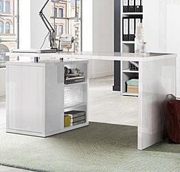 Scrivania ad angolo reversibile Point con 1 anta e 2 ripiani in finitura Bianco Lucido