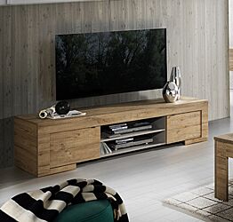 Porta TV moderno in Rovere Miele con vano a giorno e 2 ante, offerta Black Friday