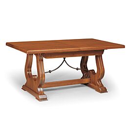 Tavolo allungabile in legno massello, noce, arte povera - gambe ad arpa con ferro