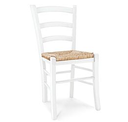 Sedia in legno finitura bianca con seduta in paglia