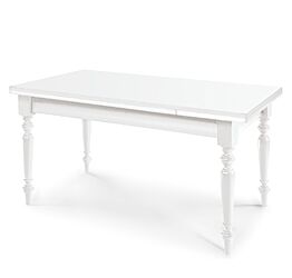 Tavolo allungabile in legno, bianco opaco, arte povera - gambe tornite