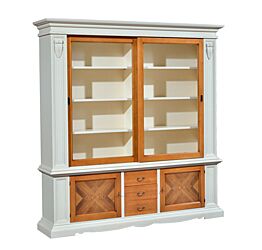 Libreria classica in finitura Avorio e Noce grano