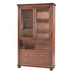 Vetrina in legno finitura noce arte povera, con 2 ante in vetro, con 2 cassettoni e zona a giorno 116x38 H.198