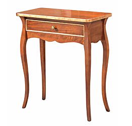 Consolle in legno finitura bassano e oro con gambe sagomate, con cassetto 62x70