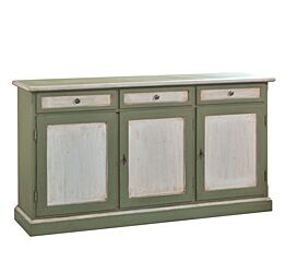 Credenza in legno finitura cerato bianco e verde, con 3 porte e 3 cassetti 156x85