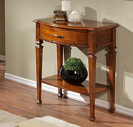 Consolle arte povera sagomata in legno finitura bassano, con ripiano inferiore e un cassetti 66x78