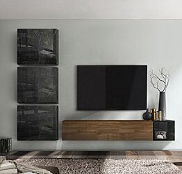 Soggiorno Zenzero moderno, parete attrezzata moderna scontata, finitura Mercure e Marmo Nero Lucido