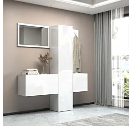 Set ingresso da 4 pezzi, 170x191x35 h cm, Bianco laccato lucido