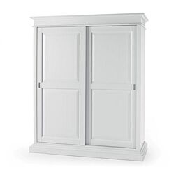 Armadio in legno, laccato bianco, due ante scorrevoli, cappello dritto - smontabile