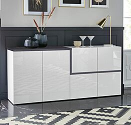 Madia moderna con 4 ante in finitura Bianco lucido e Ardesia L.160