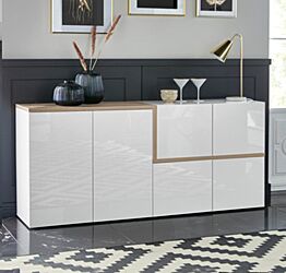 Madia moderna con 4 ante in finitura Bianco lucido e Pero L.160