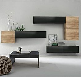 Parete attrezzata grigio lucido e noce stelvio