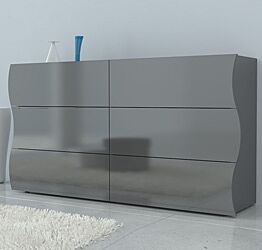 Comò 6 cassetti sagomati in finitura antracite laccato lucido, linea onda