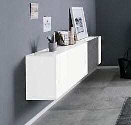 Scarpiera singola, design orizzontale e moderno, finitura Bianco Lucido e Ardesia