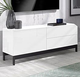 Porta TV di design, 2 cassetti 1 anta in finitura bianco lucido