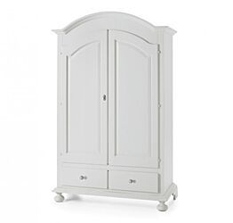 Armadio in legno, laccato bianco, cappello tondo - pomelli in metallo