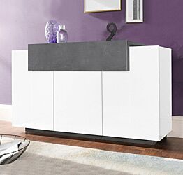 Madia moderna di design 3 ante bianca lucida con cassetto ardesia