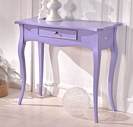 Consolle in legno color lavanda, stile classico con cassetto e gambe sagomate a sciabola 87x77