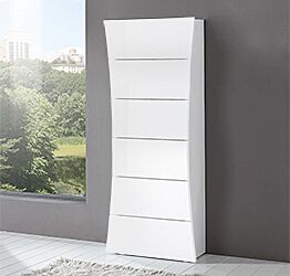 Cassettiera a 6 cassetti curvi, bianco laccato lucido, linea arco