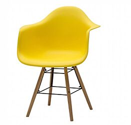 Sedia di Design Gialla con gambe in Legno, seduta e braccioli in pvc