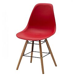 Sedia di Design Rossa con gambe in Legno, seduta in pvc
