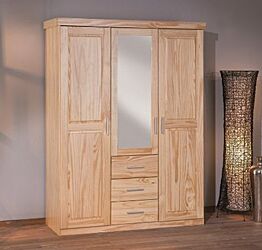 Armadio due porte + tre cassetti in pino massello naturale