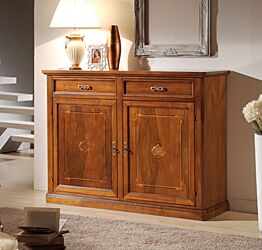 Credenzone in legno finitura bassano, con 2 porte intarsiati e 2 cassetti 150x113