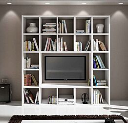 Parete attrezzata moderna di design, in legno bianco frassinato - 218X218 cm