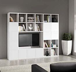 Parete attrezzata moderna di design, in legno bianco frassinato - 261x218 cm