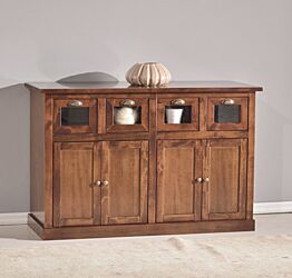 Credenzina in legno finitura noce arte povera, con 4 porte e 4 cassetti 130x85