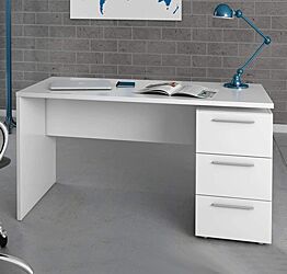 Scrivania di design, bianco opaco completa di 3 cassetti