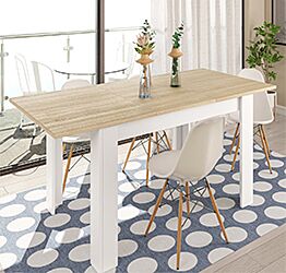 Tavolo da pranzo allungabile, finitura bianco artik e rovere canadian