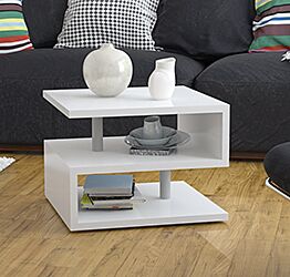 Tavolino moderno a forma di S in finitura bianco lucido