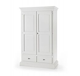 Armadio in legno, laccato bianco, cappello dritto - pomelli in metallo