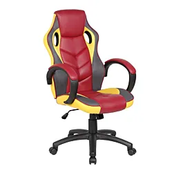 Poltrona Gaming con braccioli in finitura Granata e Giallo, imbottitura in PU Zenzero Shop